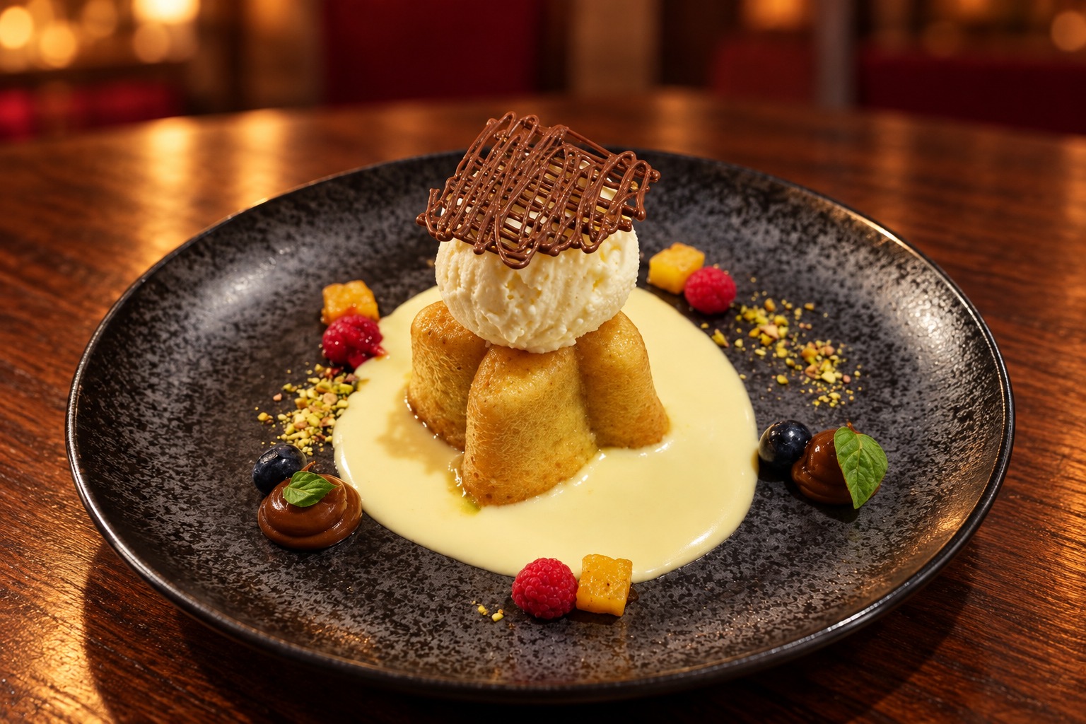 Recreación visual: Crepé servido en un plato de La Fondue