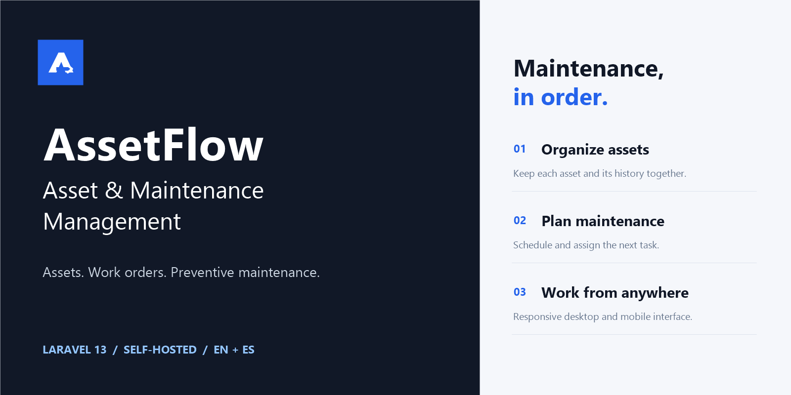 Presentación oficial de AssetFlow: gestión de activos y mantenimiento